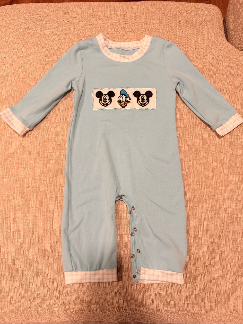 Disney Light Blue Baby One-Piece Romper with Mickey & Donald Patch